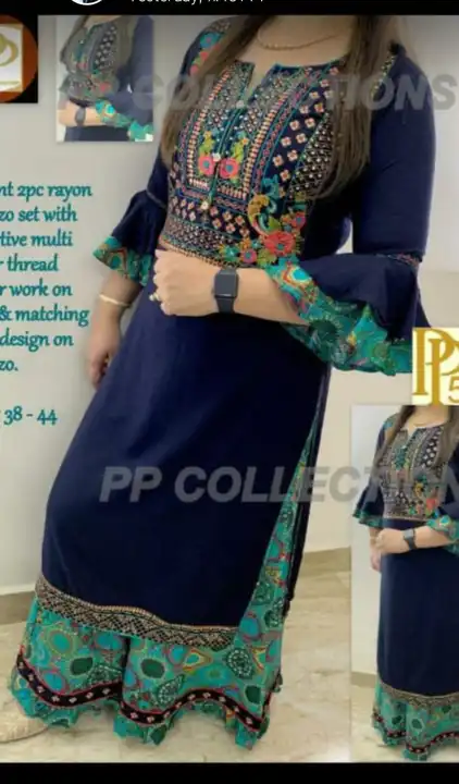 Reyon Embroided kurti with sharara  uploaded by PANIHARI COLLECTION CENTRE on 5/8/2023