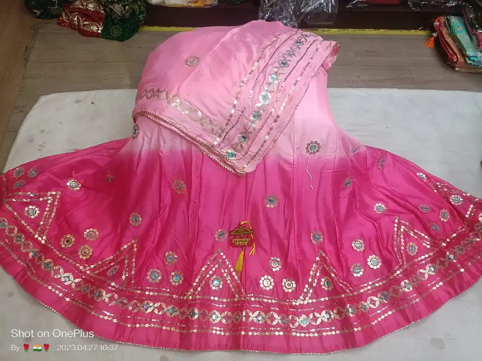 *Jai shree shyam ji* 
🦚DS chinon  lehnga with gota work & 0.100 dyeing 
🦚With pure DS chinon fabri uploaded by Gotapatti manufacturer on 5/8/2023