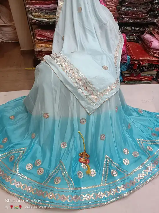 *Jai shree shyam ji* 
🦚DS chinon  lehnga with gota work & 0.100 dyeing 
🦚With pure DS chinon fabri uploaded by Gotapatti manufacturer on 5/8/2023