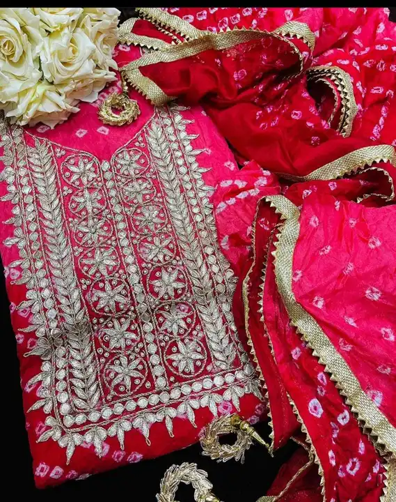🥰🥰😍🥰 *New Launched heavy suits pcs*😍🥰😍

*Bandhej silk suits with heavy hand goota Patti nd Ku uploaded by Gotapatti manufacturer on 5/8/2023