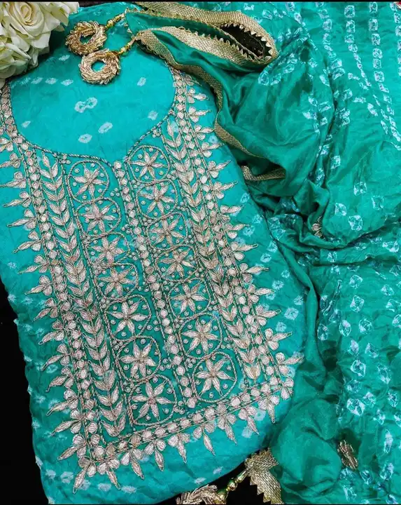🥰🥰😍🥰 *New Launched heavy suits pcs*😍🥰😍

*Bandhej silk suits with heavy hand goota Patti nd Ku uploaded by Gotapatti manufacturer on 5/8/2023