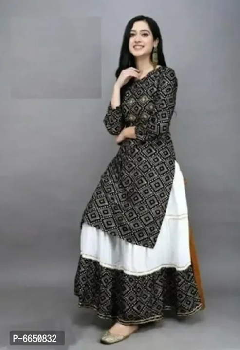 Stylish Rayon Printed Round Neck 3/4 Sleeves Kurta With Sharara Set For Women uploaded by wholsale market on 5/9/2023