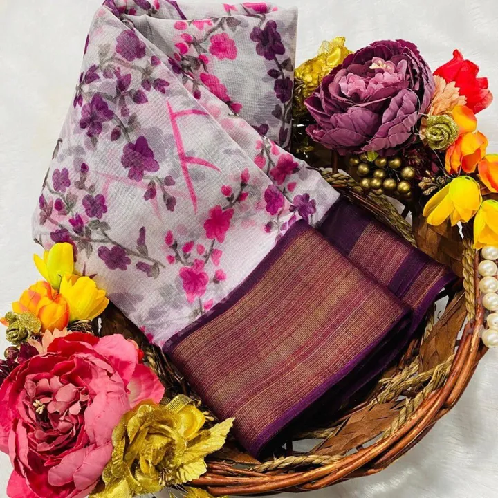 *|| VRINDA ||*

SAREE - SOFT COTTON SLUB
[ zari weaving border and beautiful HD flower print ]

BLOU uploaded by Divya Fashion on 5/9/2023