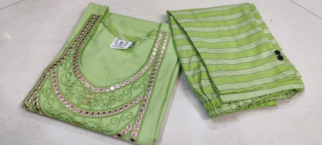 Women's Green color Embroidery on neck Cotton Kurta, Pant (Straight Regular Kurta and Pant uploaded by CIRI CLAIRE on 5/9/2023