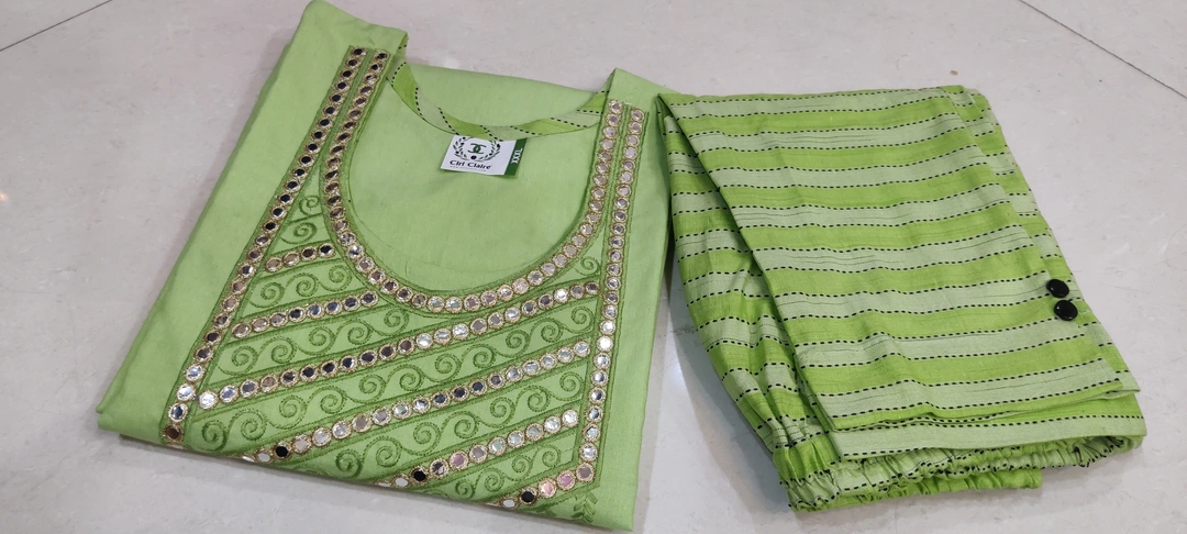 Women's Green color Embroidery on neck Cotton Kurta, Pant (Straight Regular Kurta and Pant uploaded by CIRI CLAIRE on 5/9/2023