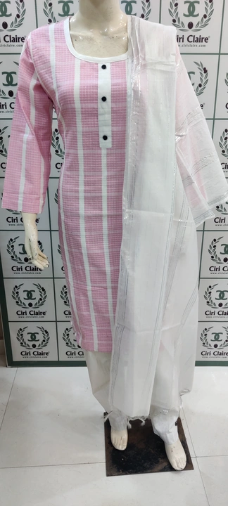 Women's White Pink color Cotton Kurta, Pant (Straight Regular Kurta and Pant ) uploaded by business on 5/9/2023