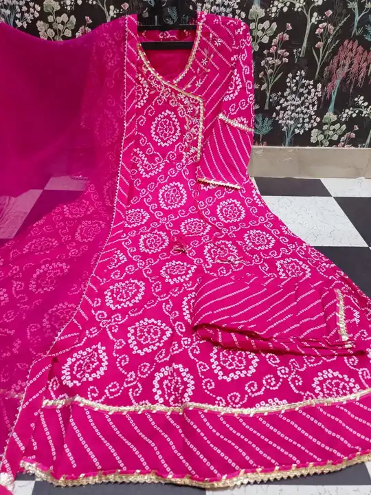 Mi bhandhej kurti with paint and dupptta  uploaded by Jagdamba creations on 5/9/2023
