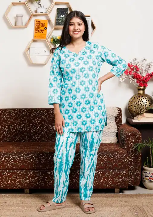 Post image *🎉 NEW COLLECTION🎉*
Bhagwati Hand Printers  Present.. 💃💃
🍁 *Trending Top &amp; Bottom Night Suit Sets in Pure Cotton Cambric Hand Block &amp; Jaipuri Printed* 🍁

         *😍COTTON TOP😍* 

Size.   Bust.  Shoulder. Sleeve 

M:.        38        15.5              17
L:.         40         16                 17
Xl:.        42        16.5               17
Xxl:.      44         17                 17


     *🥰COTTON BOTTOM🥰*
                  Waist 👇
       M      L       xl       xxl 
      28    30      32       34      
                 Length 
                    38
*Not👉Full Stock Available*

👉 *price = 499/-+shipping*

Note:-
