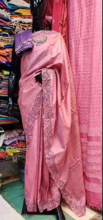 Handloom pure tussar by tussar cutwork embroidery silk saree  uploaded by Vina Handloom on 5/9/2023