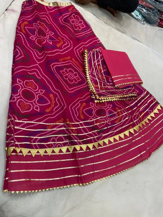 New launch kota doriya fabric  design   Beautiful   Bhandej design   lehnga with duppta inner linig  uploaded by Gotapatti manufacturer on 5/9/2023