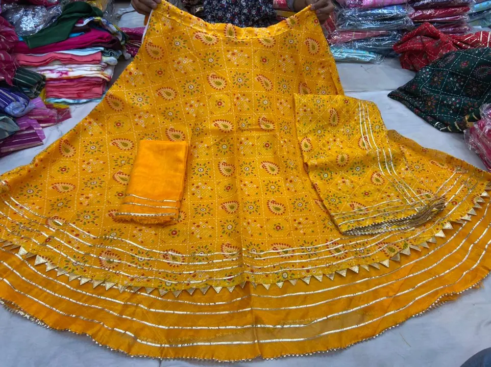 New launch kota doriya fabric  design   Beautiful  print  lehnga with duppta inner linig aster bangl uploaded by Gotapatti manufacturer on 5/9/2023