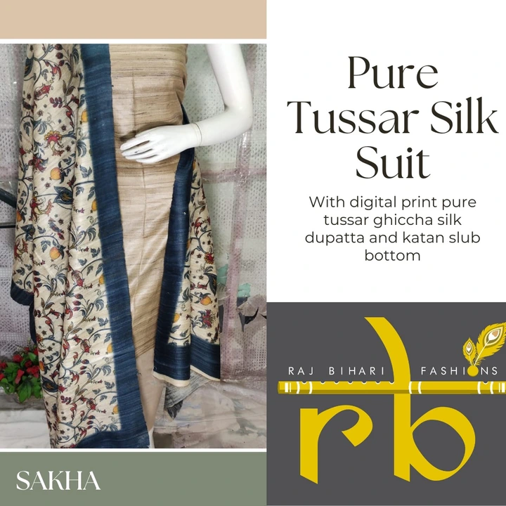 Post image Tussar silk suits with digital print Tussar ghicha silk dupatta and katan slub bottom