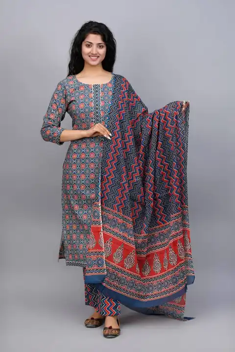 🎉🎊🥳 Designer Readymade 3 PCS Stitched Suite 🥳🎊🎉
💃Hand Block Printed COTTON kirti  💃
➡Hand Bl uploaded by Saiba hand block on 5/10/2023