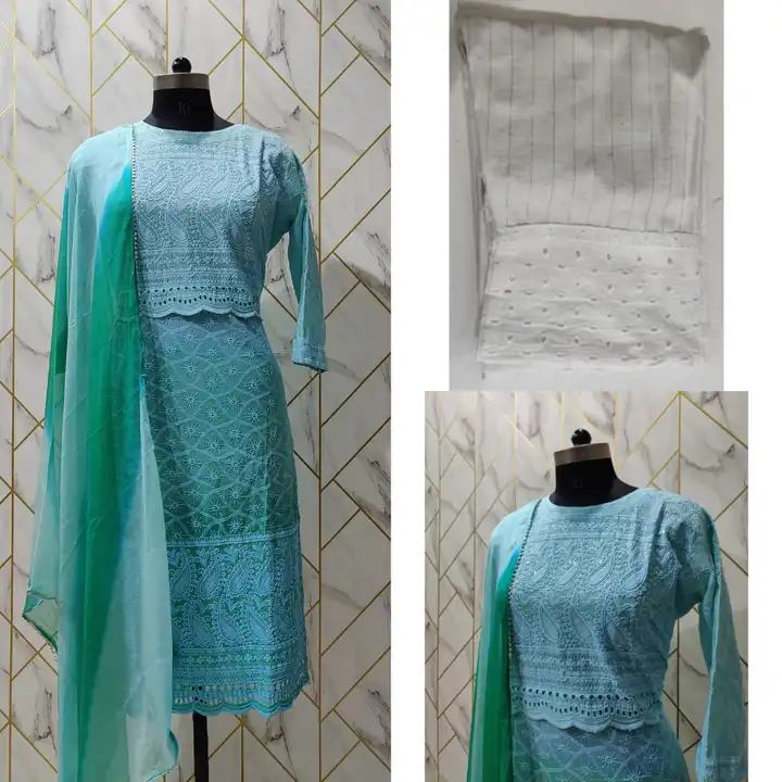 Pure cotton chiken embroidered kurta pant and dupatta set  uploaded by Aleexa Outlet on 5/10/2023