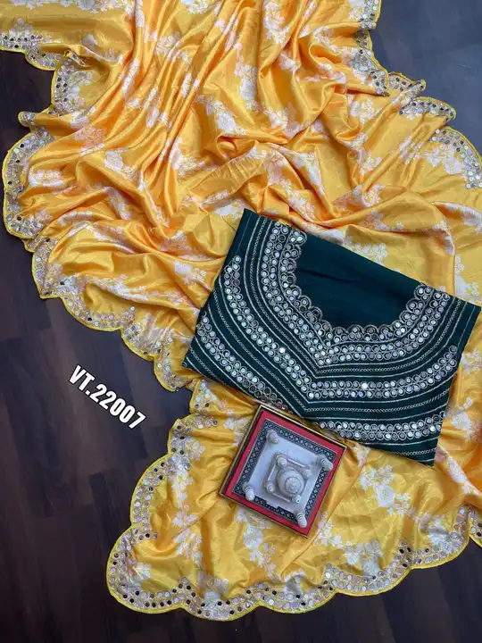 *🥻WE ARE LAUNCHING NEW SUPERHIT DUSTY COLOR FULL REAL MIRROR WORK WITH  EMBROIDERED WORK SAREE WITH uploaded by Vishal trendz 1011 avadh textile market on 5/10/2023