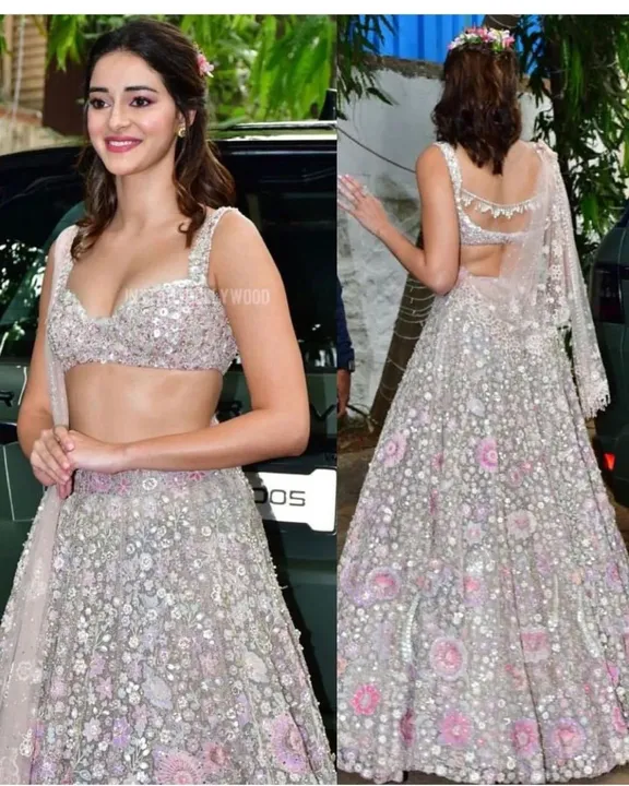 Ananya Panday* Looks Stunning In A Stone-Embedded Floral Lehenga And A Blouse With Unique Back Desig uploaded by Shreeji fashion on 5/10/2023