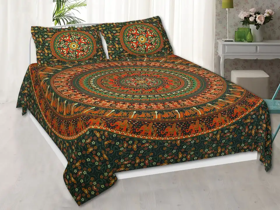 90 inches by 108 inches, Barmeri Print 
King size bedsheets with 2 pillow covers uploaded by Online Ladies Dresses on 5/11/2023