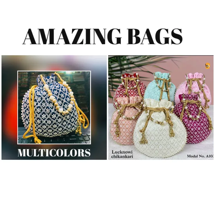 Potli bags with chikankari work design  uploaded by Amazing Bags on 5/28/2024