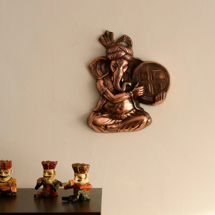 Brown Phagdi Lord Ganesha Playing Tambourine/Dafli Musical uploaded by Home decor on 5/11/2023