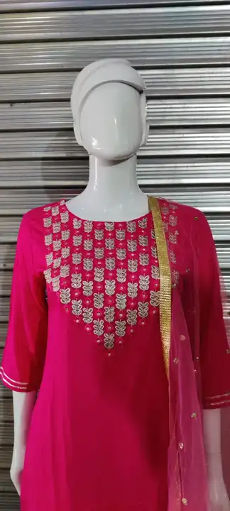 *M-38 to XXL-44* , Rani/Pink Sharara And Kurta With Dupatta (Set of 3​) crafted in *Reyon*  *And Fea uploaded by Online Ladies Dresses on 5/11/2023