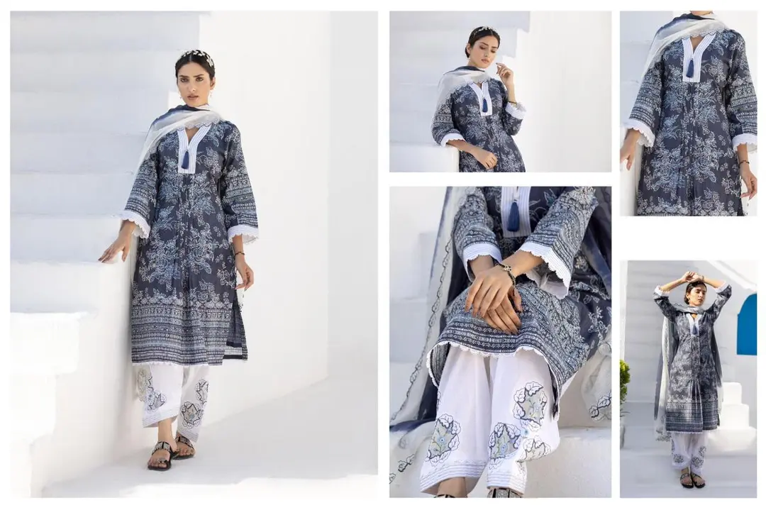 Denim & Cream on Aircool base with salwar work and kotta embroidery Duppatta.. uploaded by Manish sales on 5/11/2023