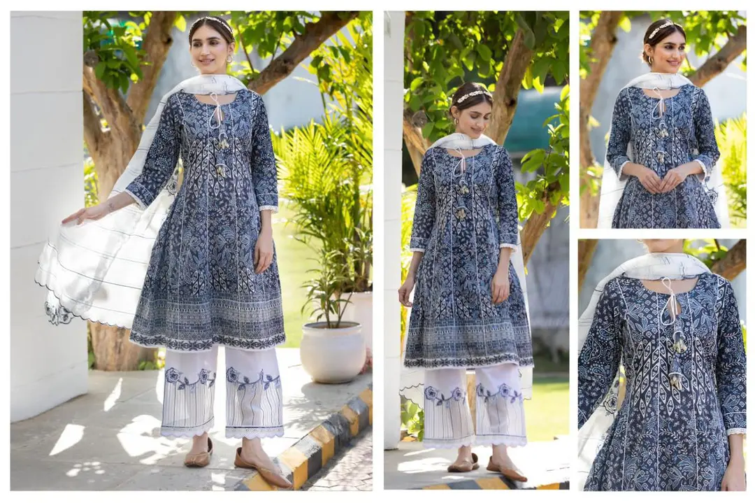 Denim & Cream on Aircool base with salwar work and kotta embroidery Duppatta.. uploaded by Manish sales on 5/11/2023