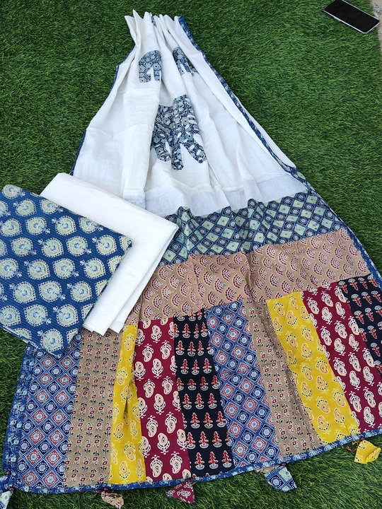 Azarkh handblock cotton patch work suits  uploaded by Marudhara mahila vikash sansthan on 5/11/2023