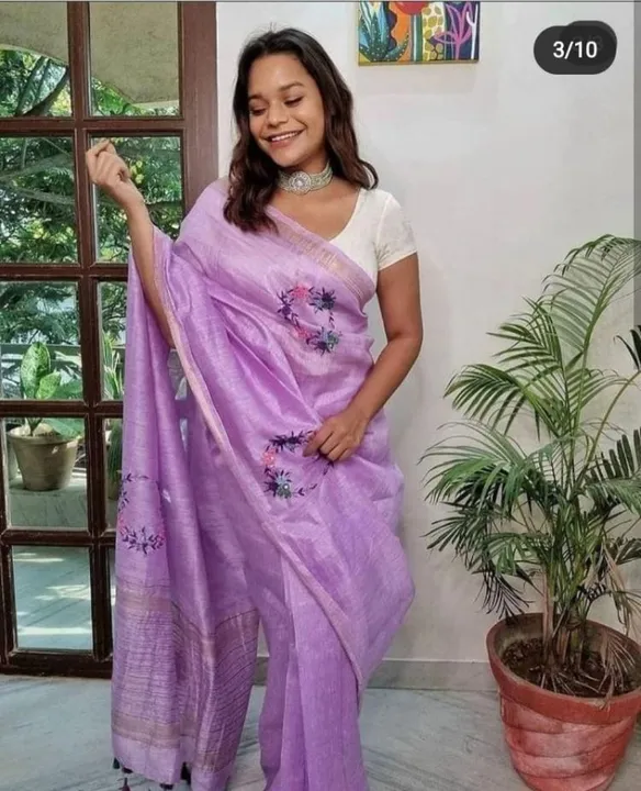 Silk linen saree uploaded by WeaveMe India on 5/11/2023