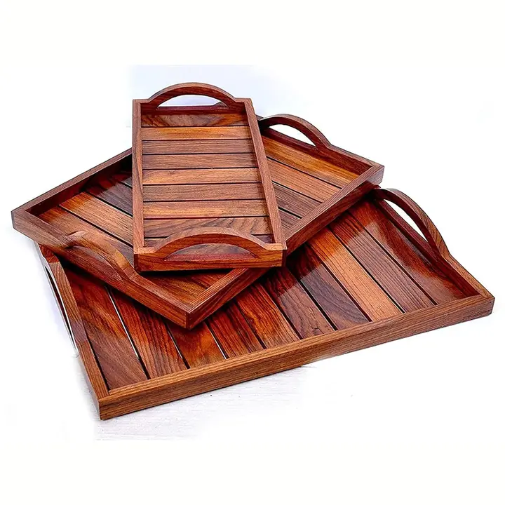 HOUSE OF DREAMS® Wooden Serving Tray Set of 3 (Tea, Coffee, Snacks, Water) Decorative Tray | Platter uploaded by HOUSE OF DREAMS on 5/11/2023