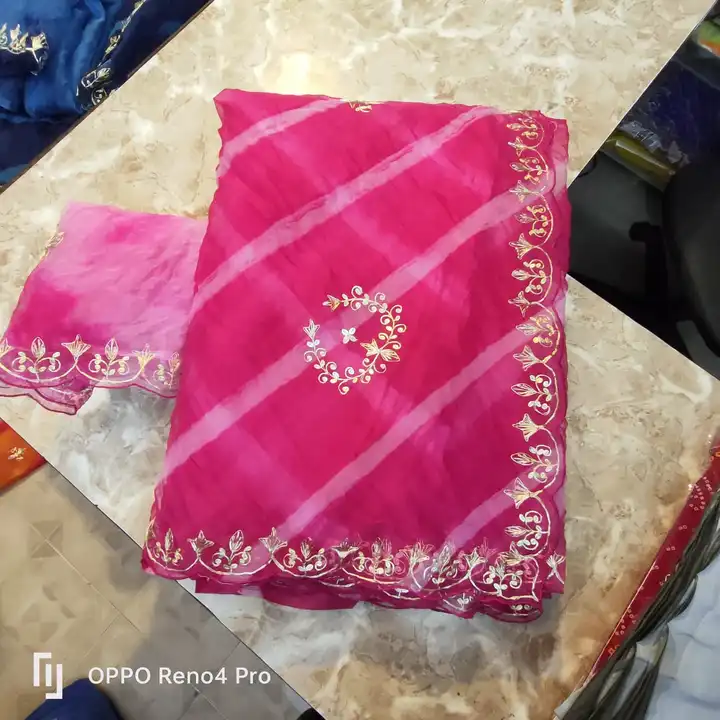 Fabric organja lehriya saree 💕witj blouse  uploaded by Gotapatti manufacturer on 5/11/2023