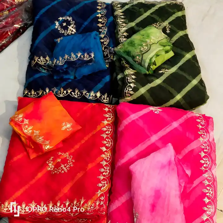 Fabric organja lehriya saree 💕witj blouse  uploaded by Gotapatti manufacturer on 5/11/2023