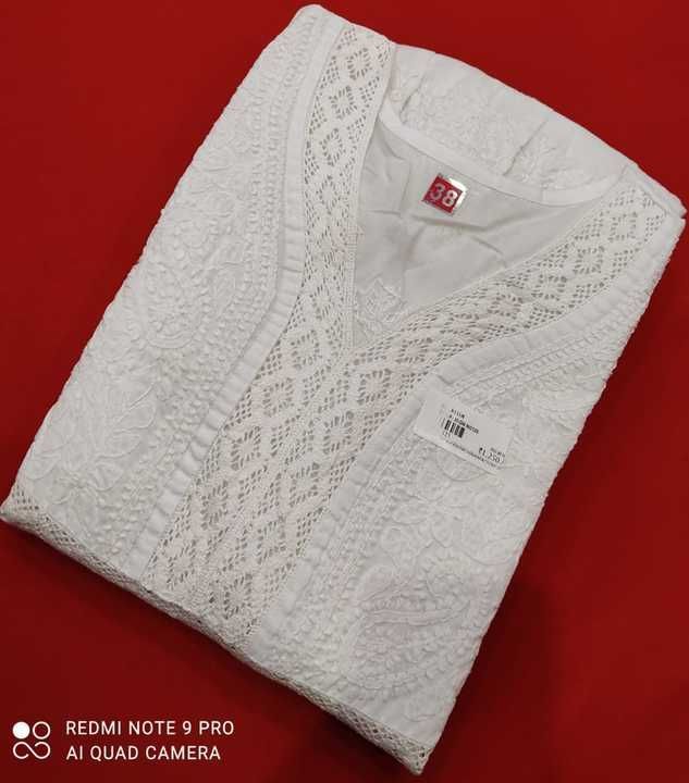 (Cc)🎁*

Trendy short kurti cotton yog design lace fine chikankari white thread embroidery

Length 3 uploaded by Fashion trendzzz on 3/9/2021