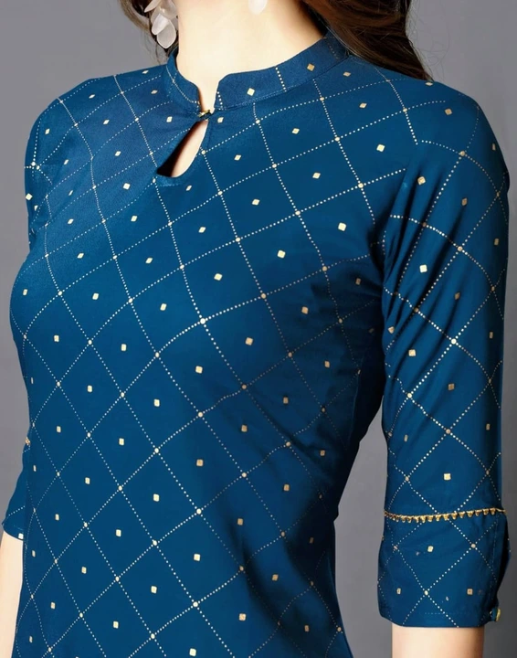T blue kurti with gold print  uploaded by Kuhu creation on 5/12/2023