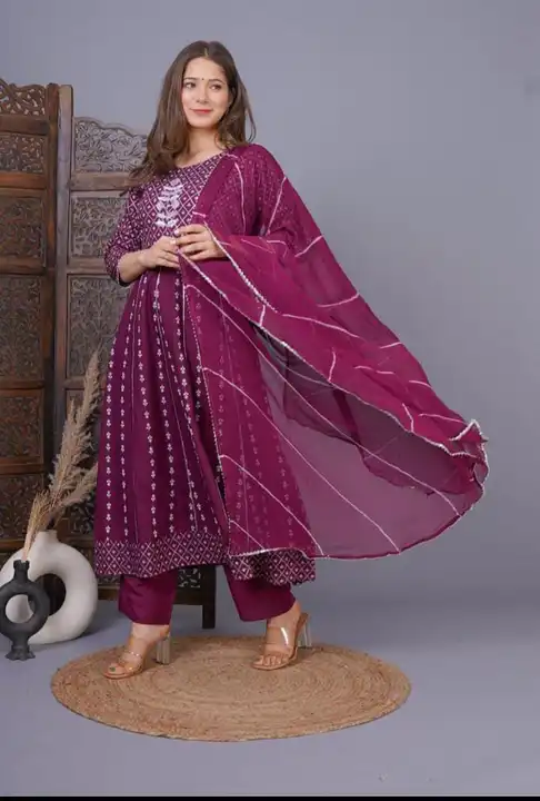 M to XXL, AAA+ PREMIUM HEAVY RAYON  KURTI PANT WITH DUPATTA  uploaded by Online Ladies Dresses on 5/12/2023