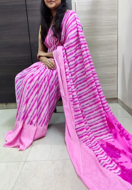 New Launching 🚀❤️
Pratistha 
Leheria❤️

Fabric: *Magic Weightless Georrgette Leheria Print With  Se uploaded by Divya Fashion on 5/12/2023