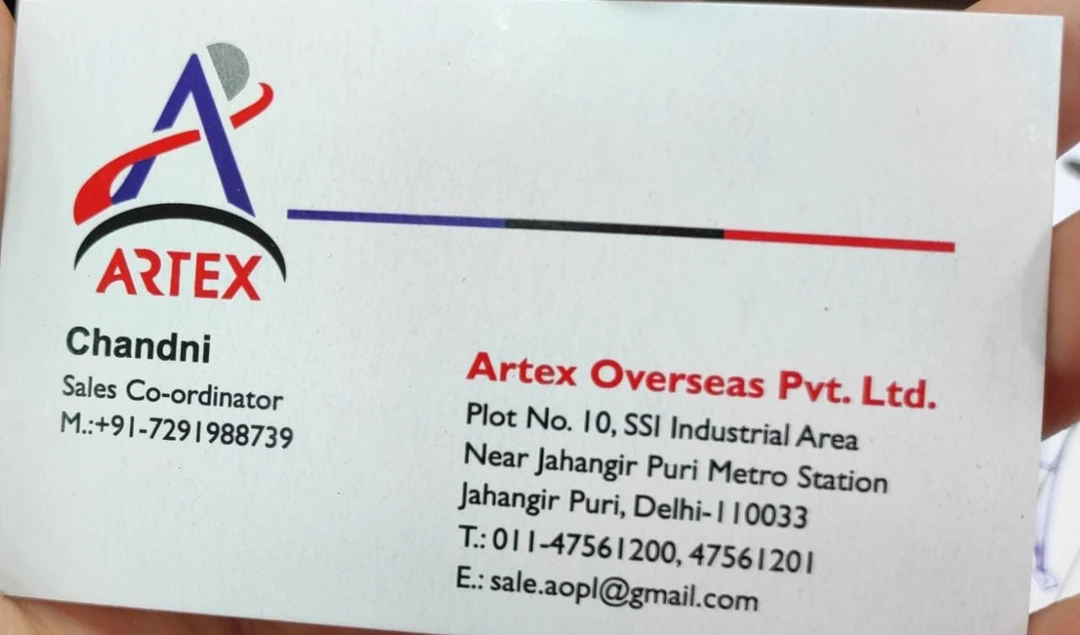 Visiting card store images of Artex overseas