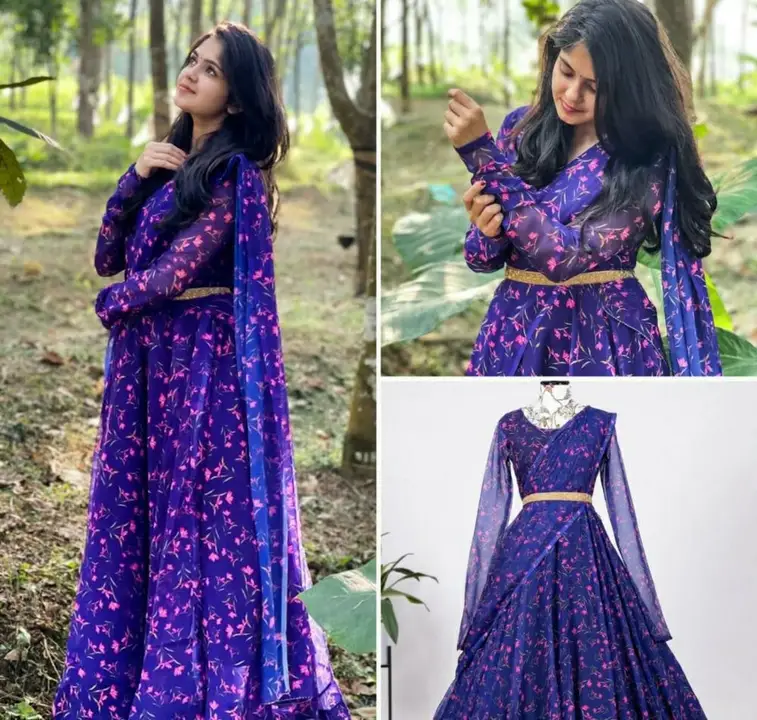 Post image Catalog Name: *Gown*



*Gown*
Gown Fabric : Georgette 
Gown Work : Printed 
Chest Size : *40* (Inside 2 inch extra margin available so customer can adjust up to 38" to 42" for your body comfort)
Waist Size : 38"
Shoulder : 15"
Sleeve Length : 34"
Length : 57"
Flair : *8* Meter
Stitching : stitched with canvas
Lining : silk (full upto bottom)

*Dupatta*
Dupatta Fabric : Georgette 
Dupatta Work : Printed 
Dupatta Length : 2.5 Meter

*Belt* : Fancy Belt 

*Package Contain :* Gown, Dupatta, Belt 

_*Free Shipping

Price ₹1199