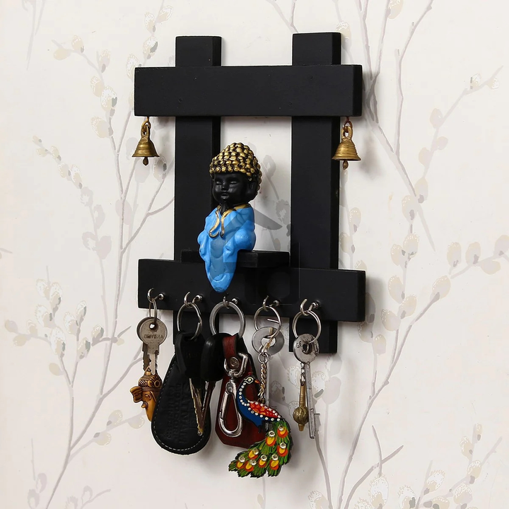 Blue and Black Peaceful Monk Buddha Idol Sitting Wooden Keyholder wit uploaded by Home decor on 5/12/2023