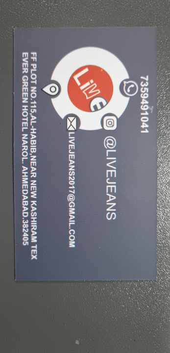 Visiting card store images of Live jeans