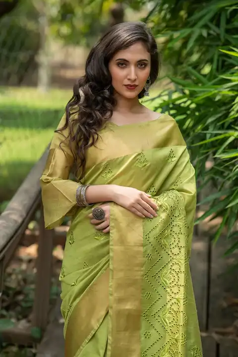 Aasam silk saree with embroidery cut work uploaded by Suyukti fab on 5/12/2023