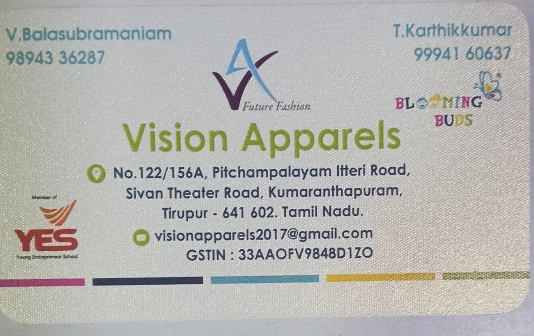 Visiting card store images of Vision apparels