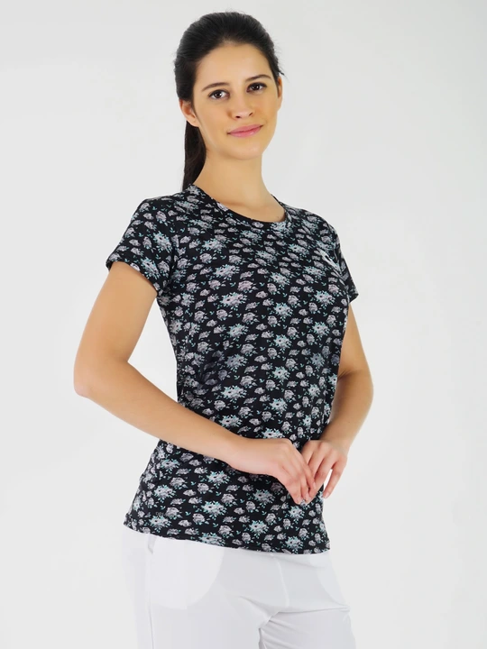 Goto nylon lycra print tshirts for womens  uploaded by Shrey creation  on 5/12/2023