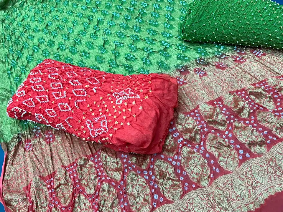 Semi georgette designer bandhej dress material... uploaded by Bandhani handcrafted on 5/4/2024