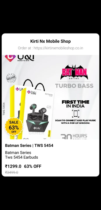 BATMAN SERIES | TWS 5454  uploaded by Kirti Nx Mobile Shop on 5/12/2023