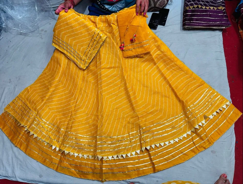 New launch kota doriya fabric  design   Beautiful   Bhandej design   lehnga with duppta inner linig  uploaded by Gotapatti manufacturer on 5/13/2023