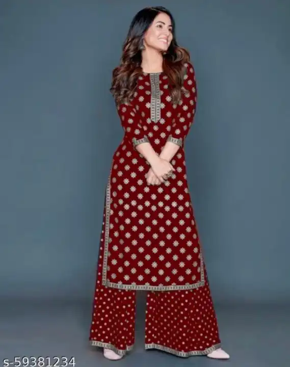 M to XXL, reyon heena khan  🗼👉Kurti with plazo and gold lase  🌟🌟Size m to xxl🌟🌟  uploaded by Online Ladies Dresses on 5/13/2023