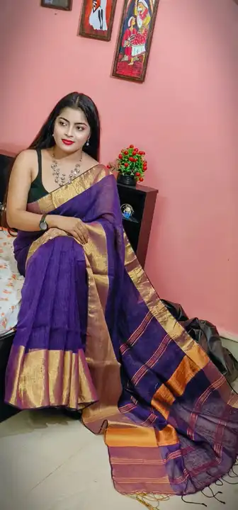 Linen by linen handloom saree  uploaded by business on 5/13/2023