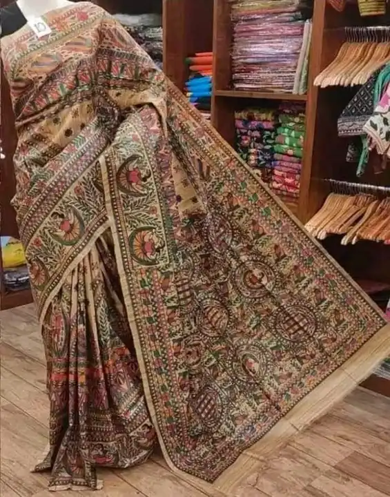 Tussar ghiccha madhubani hand panting silk saree handloom p uploaded by Alok handloom on 5/13/2023