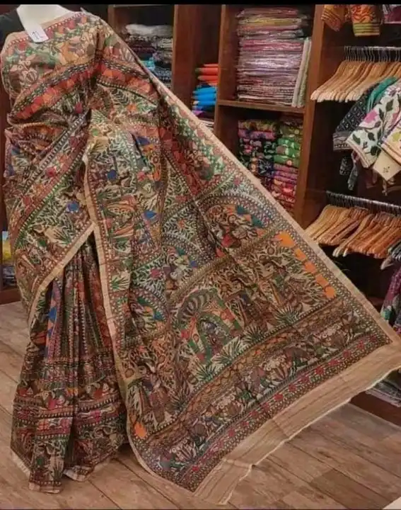 Tussar ghiccha madhubani hand panting silk saree handloom p uploaded by Alok handloom on 5/13/2023
