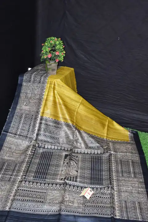 Tussar ghiccha zari border print silk saree handloom  uploaded by Alok handloom on 5/13/2023